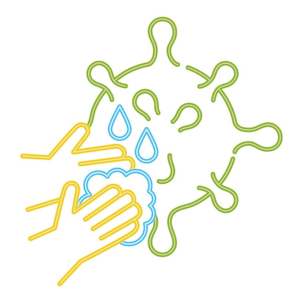 washing hands with soap and particle covid 19, line style vector