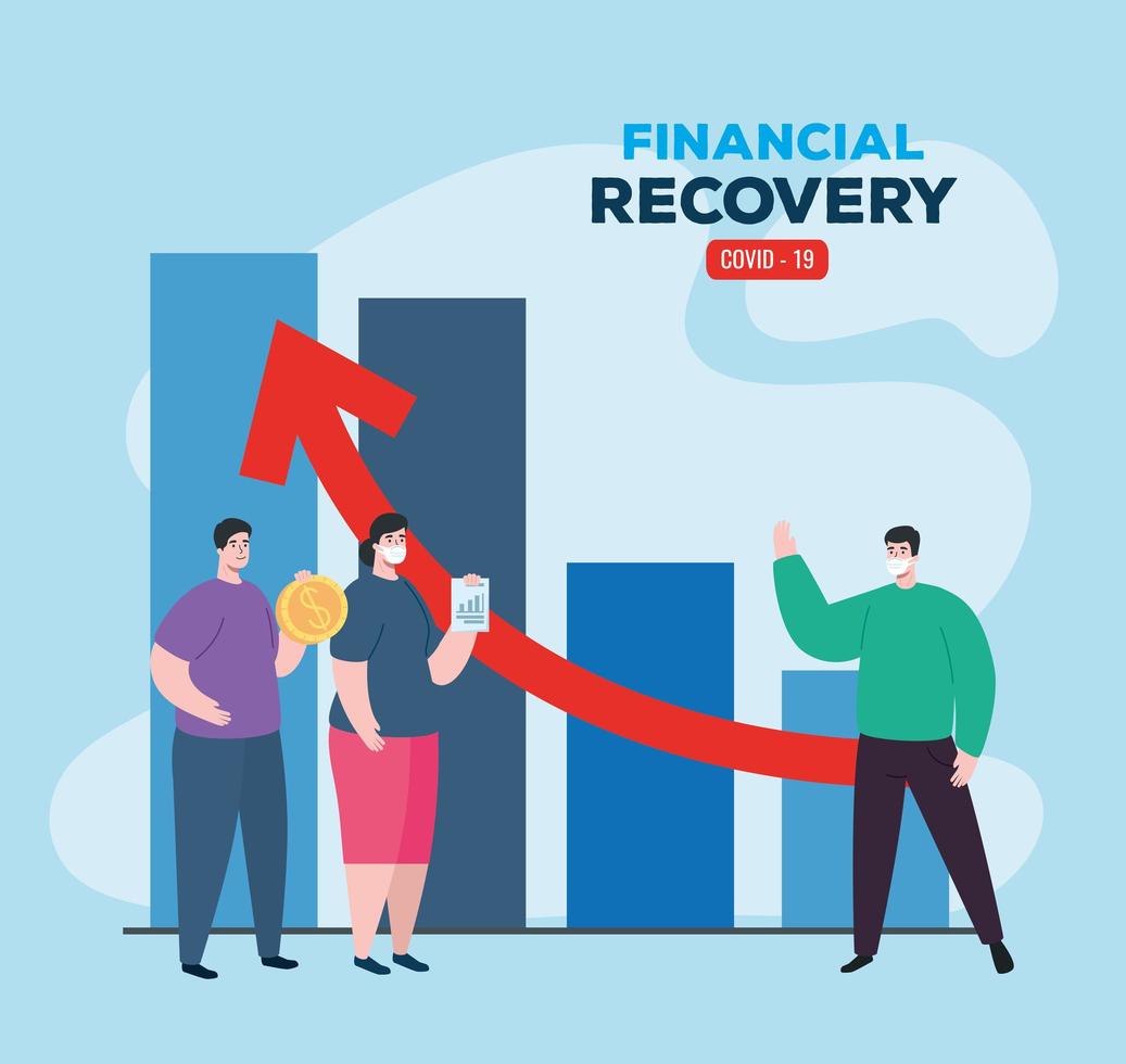 global financial recovery of market after covid 19, people with statistic and business icons, vector