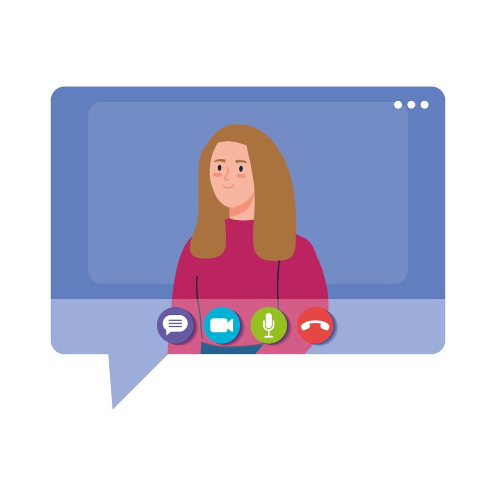 woman talk in speech bubble, conference video call vector