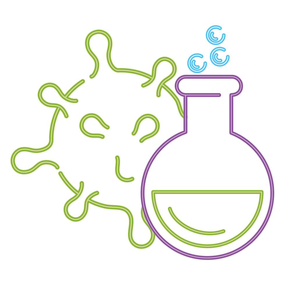 investigación para coronavirus covid 19 en prueba de tubo médico, estilo de línea vector