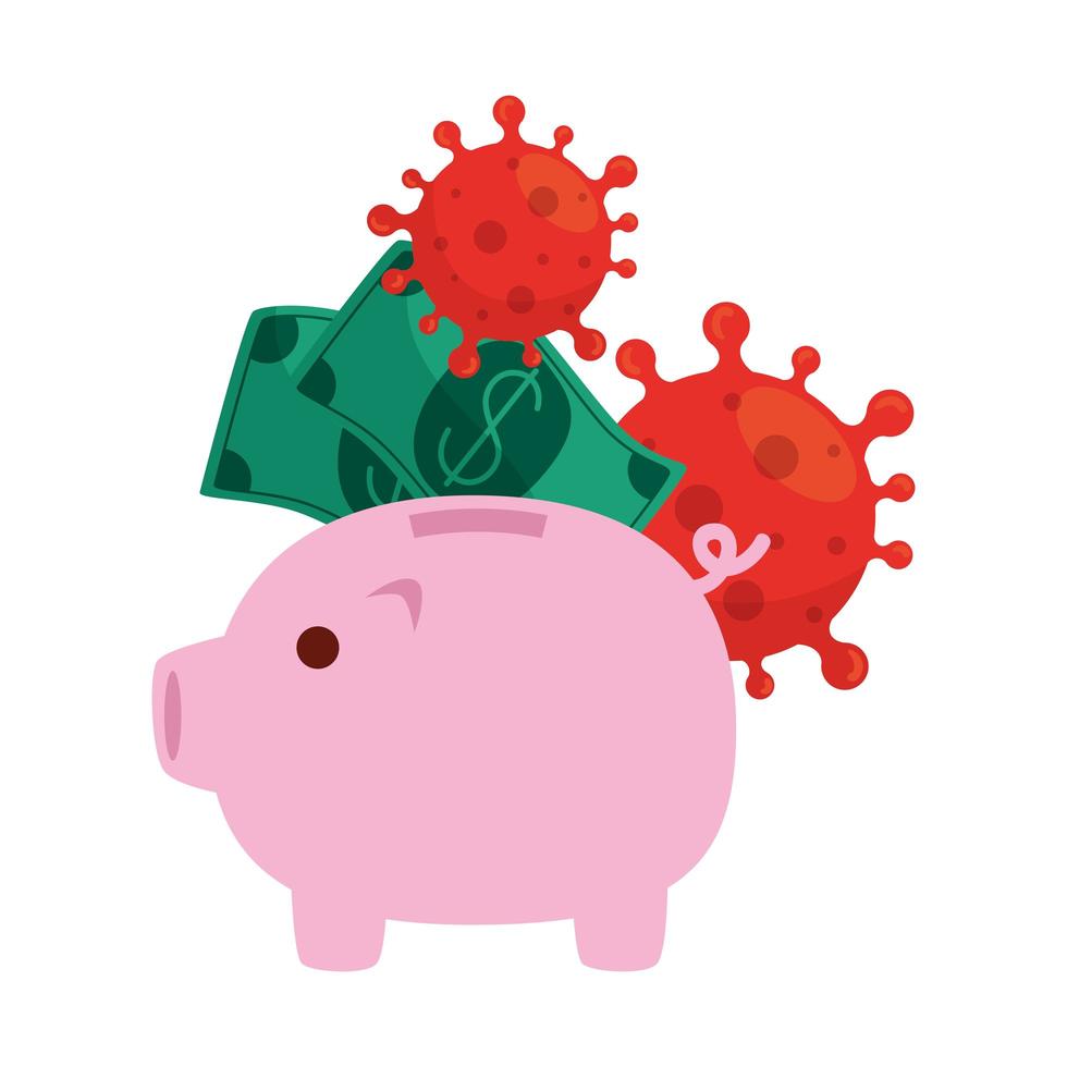 piggy bank, icon saving or accumulation of money with cell covid 19 vector