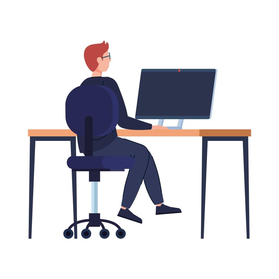 Office man sitting at working desk Royalty Free Vector Image