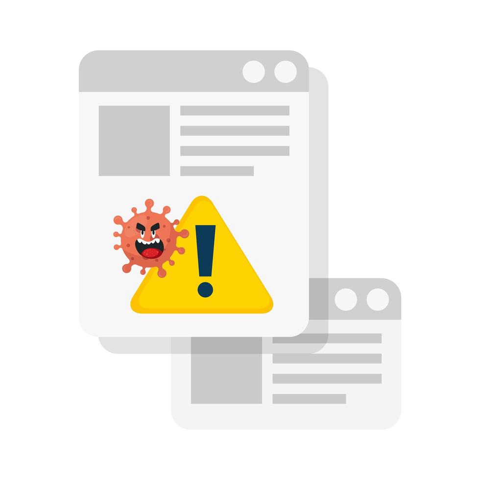 carton coronavirus emoji, red cell with face, document with signal alert vector