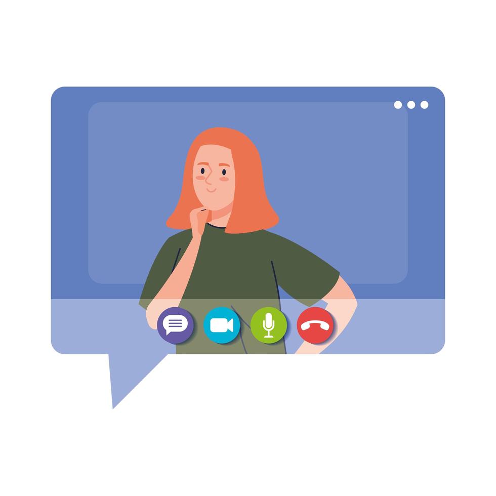 woman talk in speech bubble, conference video call vector