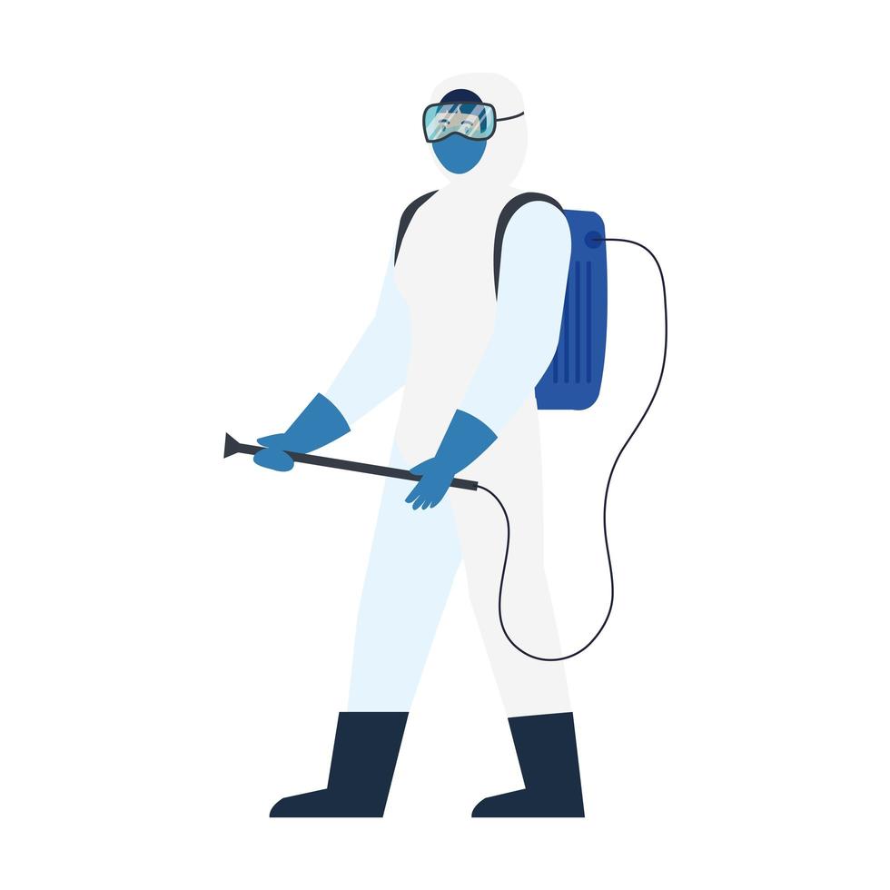 person with protective suit for spraying viruses of covid 19, disinfection virus concept vector