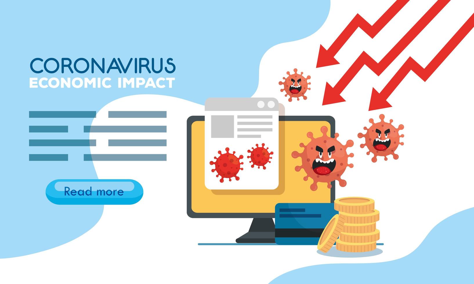 coronavirus 2019 ncov impacta la economía global, covid 19 virus reduce la economía, impacto económico mundial covid 19, computadora con iconos vector