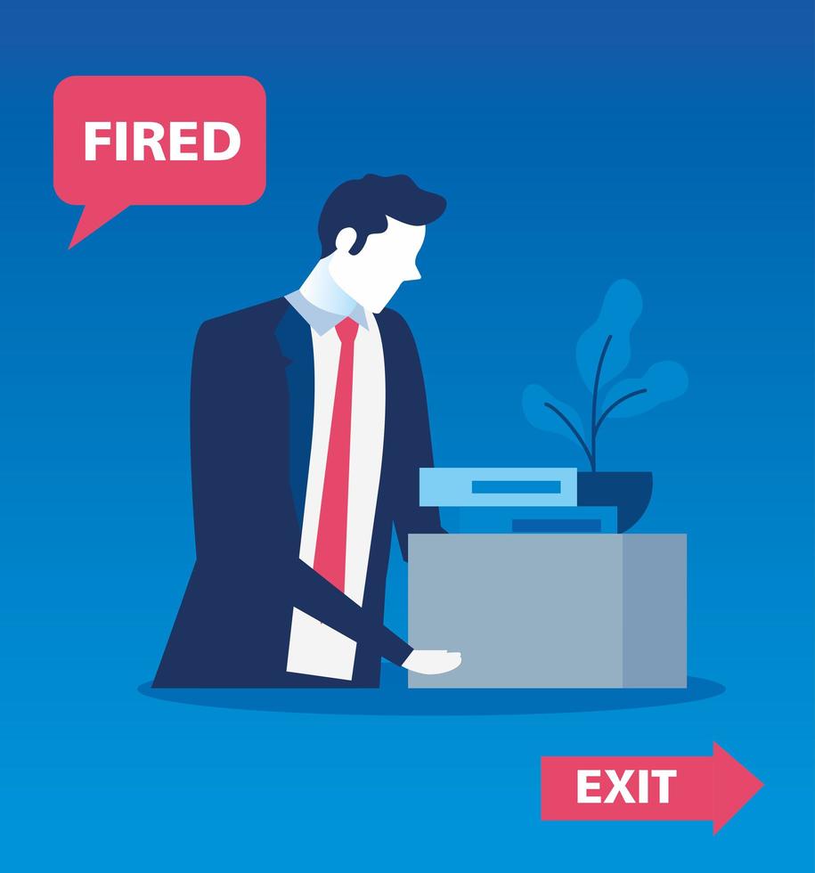 businessman sad fired, dismissal, unemployment, jobless and employee job reduction concept vector