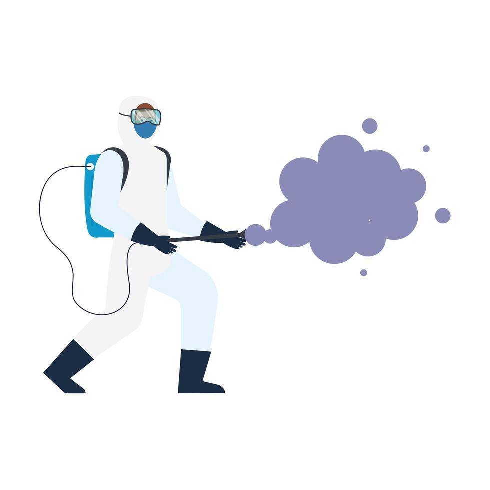 person with protective suit for spraying viruses of covid 19, disinfection virus concept vector