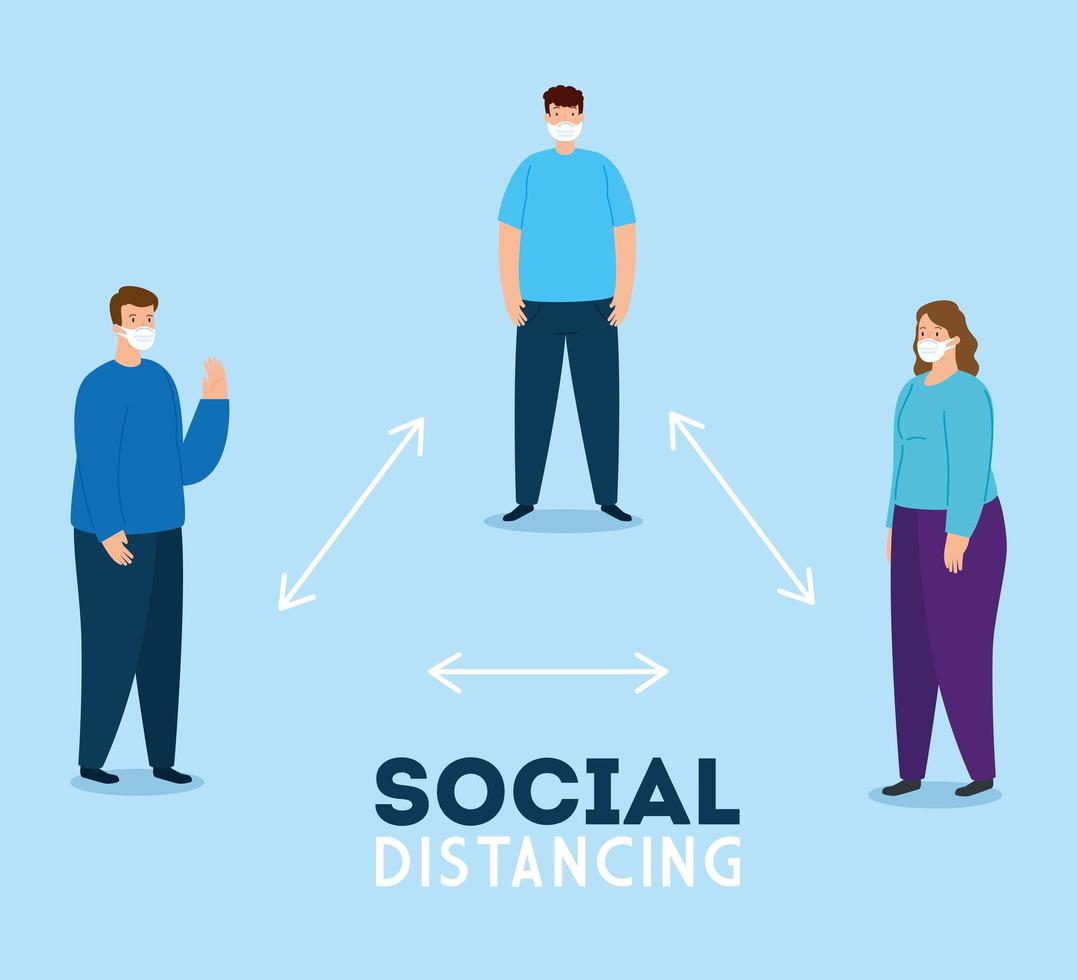 social distancing, keep distance in public society to people protect from covid 19, people using face mask vector