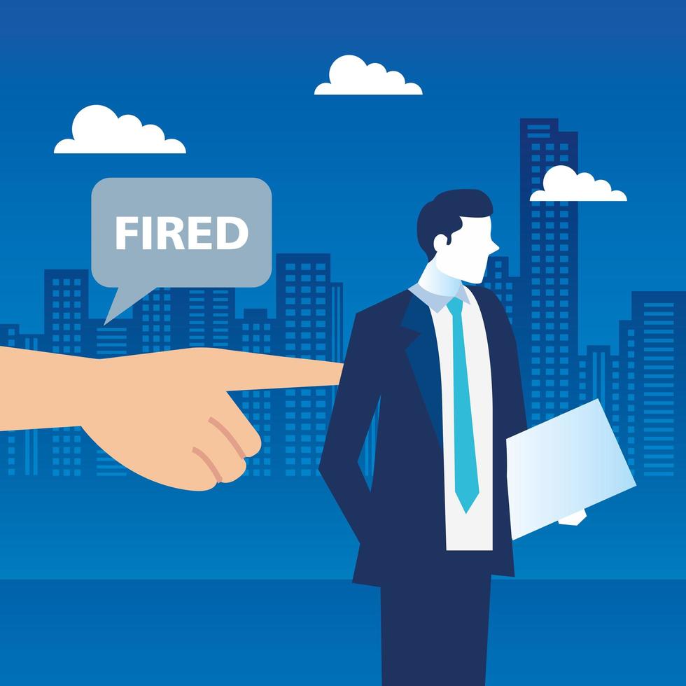 dismissed person, businessman sad fired, dismissal, unemployment, jobless and employee job reduction concept vector