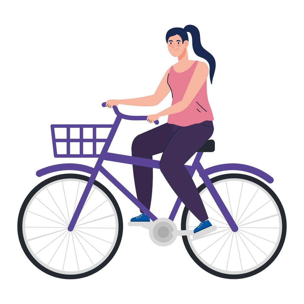 pretty young woman in bike on white background vector