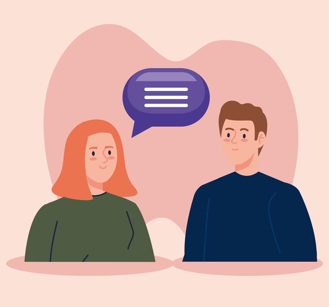 woman talking with man with speech bubble vector