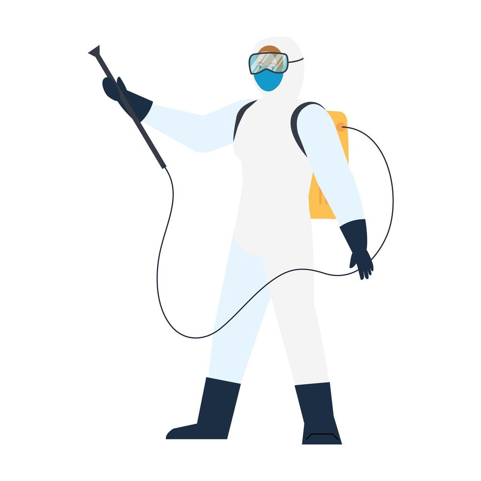 person with protective suit for spraying viruses of covid 19, disinfection virus concept vector