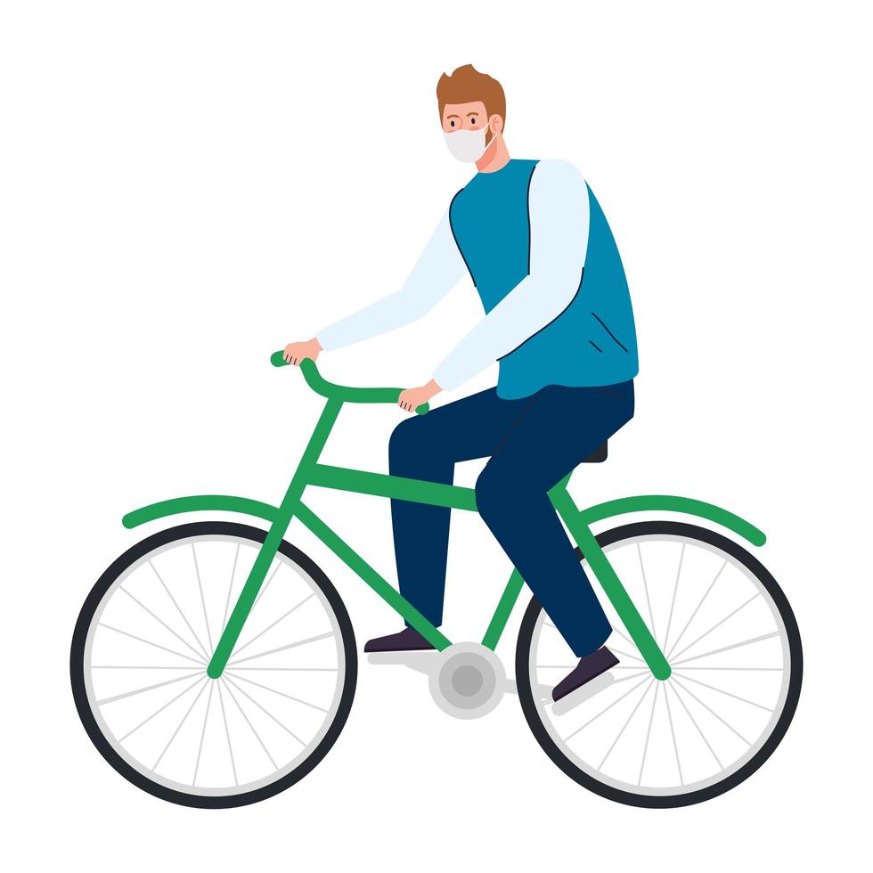 man in bike using protective surgical mask for covid 19 prevention vector