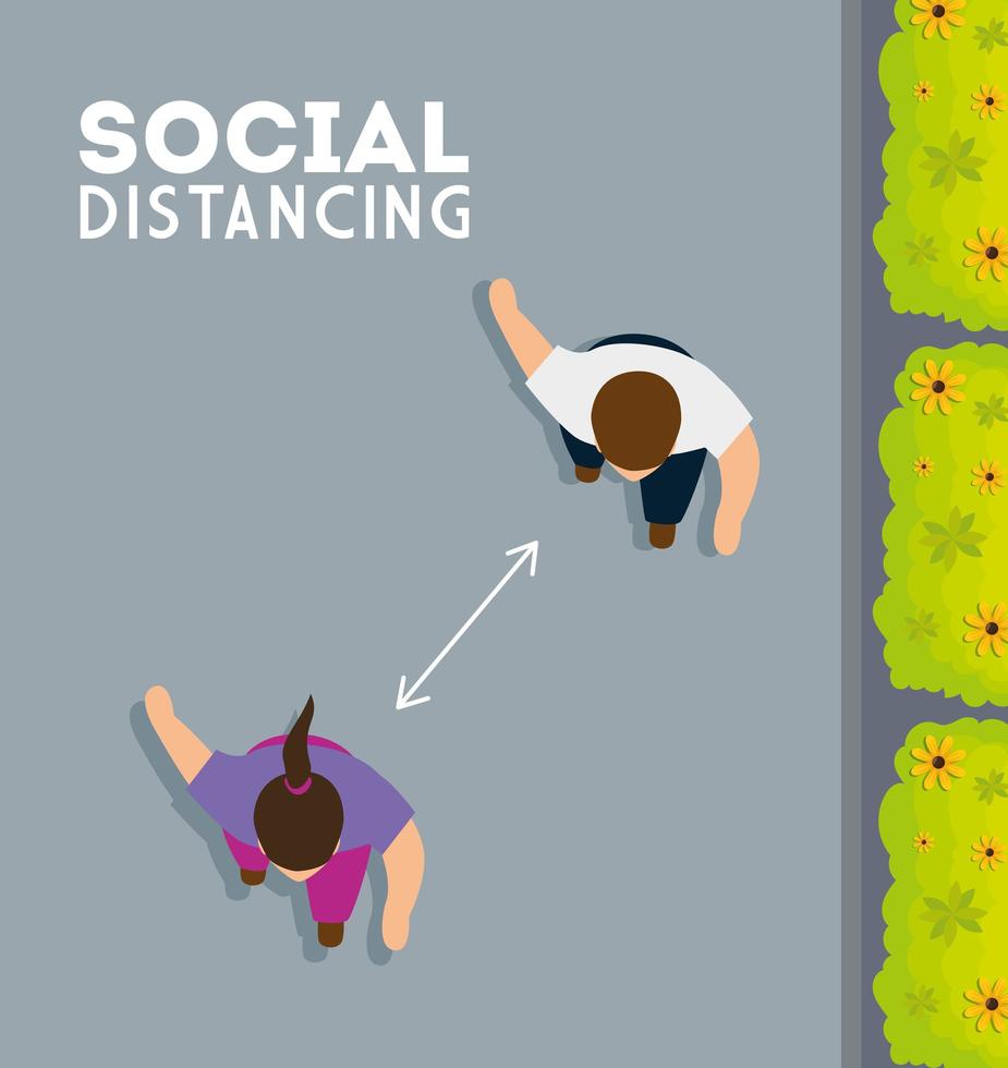 social distancing, keep distance in public society to people protect from covid 19, view aerial of couple vector