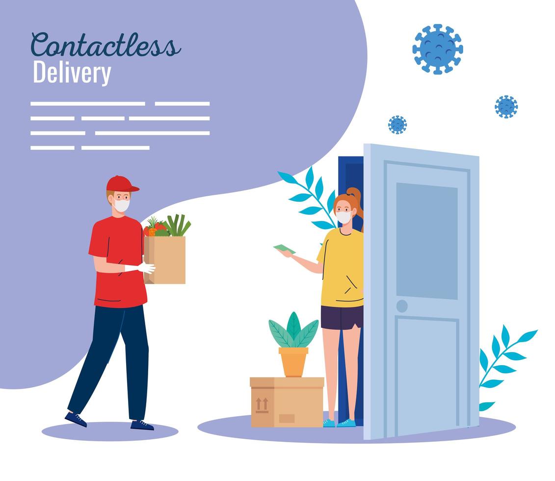 safe contactless delivery courier to home by covid 19 vector