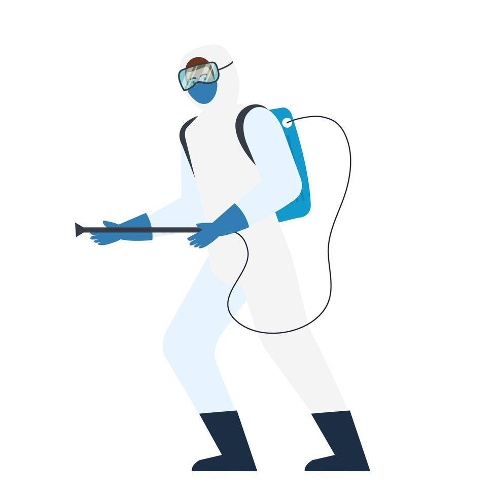 person with protective suit for spraying viruses of covid 19, disinfection virus concept vector