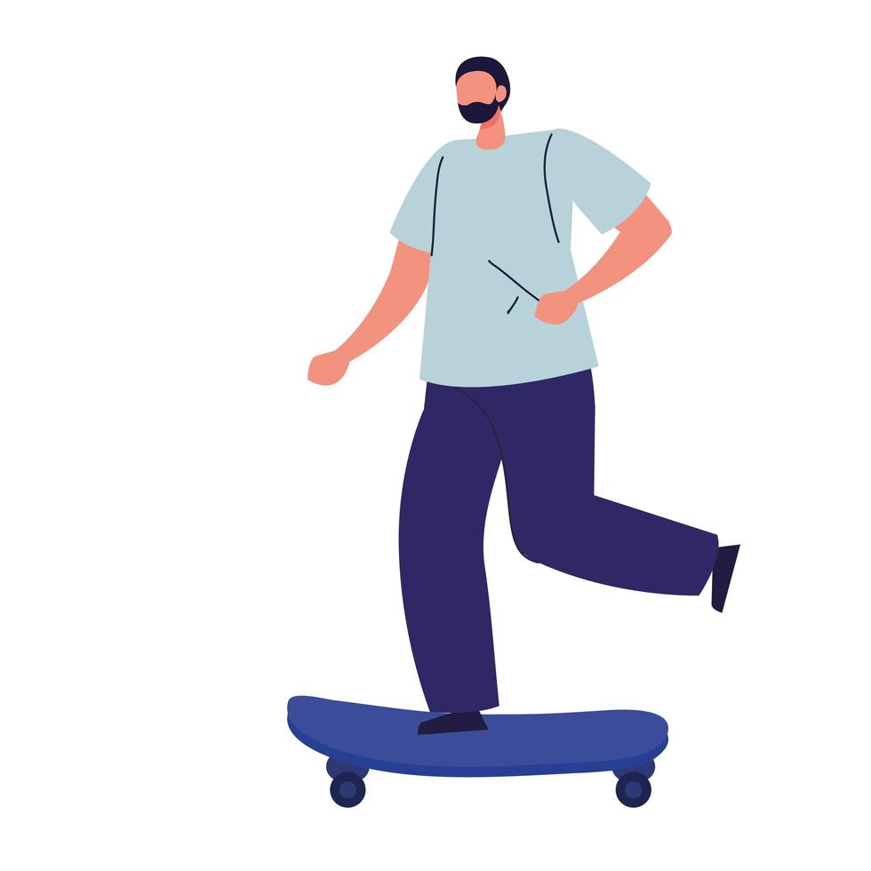 man in skateboard ride on white background vector