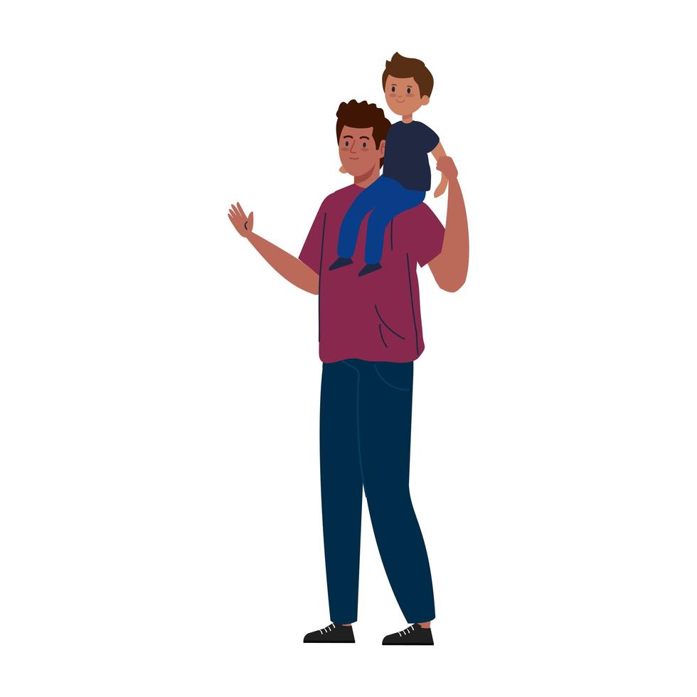 father and son wearing protective medical mask for prevent virus covid 19 vector