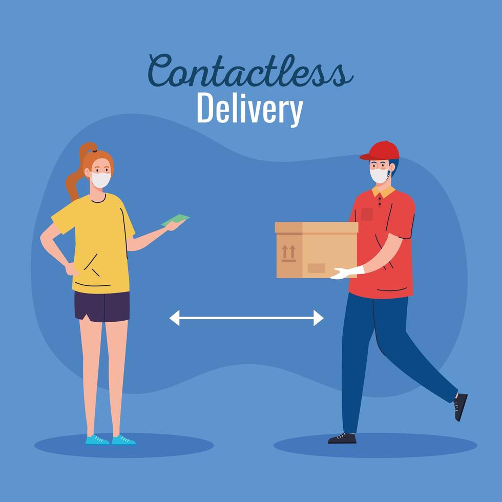 safe contactless delivery courier to house by covid 19 vector