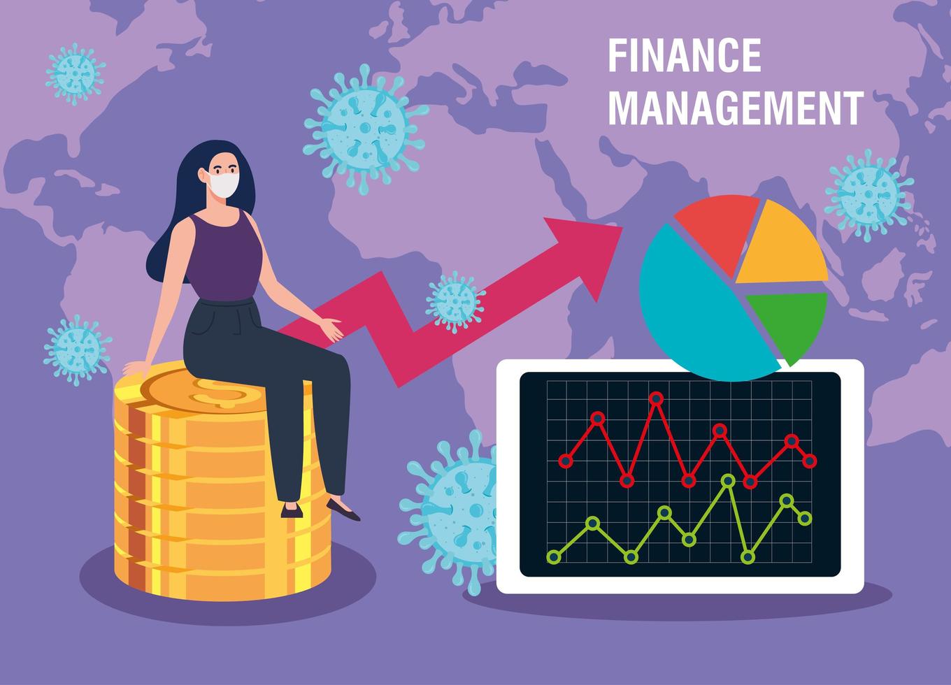 finance management recovery of market after covid 19, business woman with statistic graphic vector