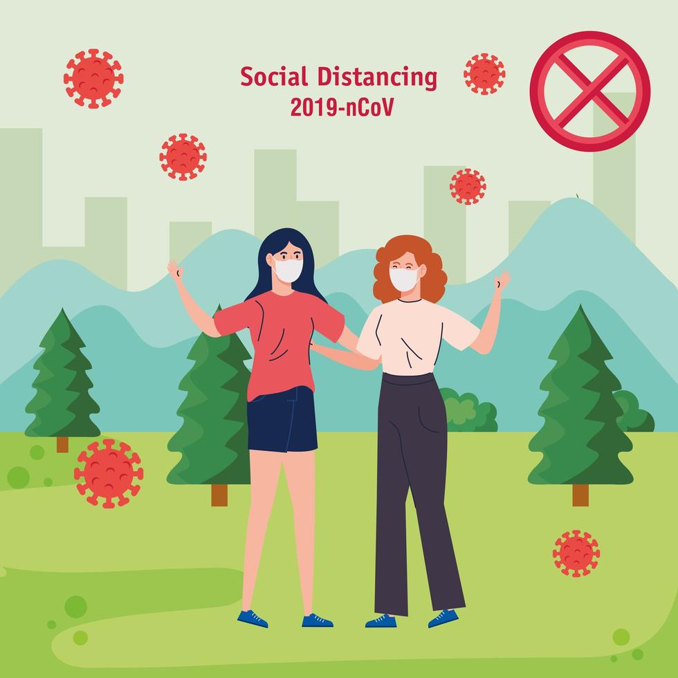 women, social distancing, keep distance in public society protect from covid 19 vector
