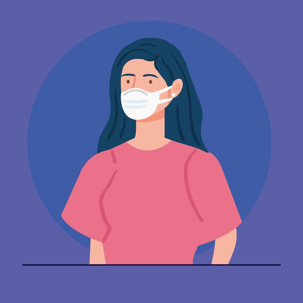 woman using medical protective mask against covid 19 vector