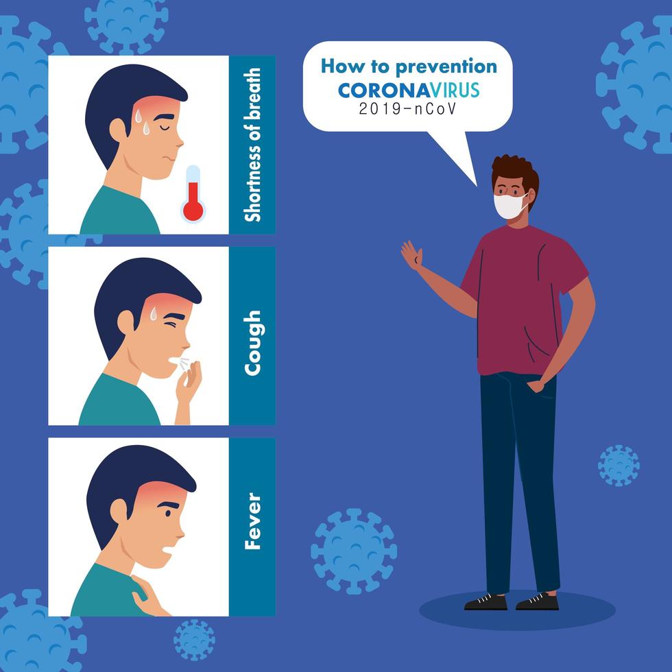 prevention, man afro using protective surgical mask for covid 19 vector