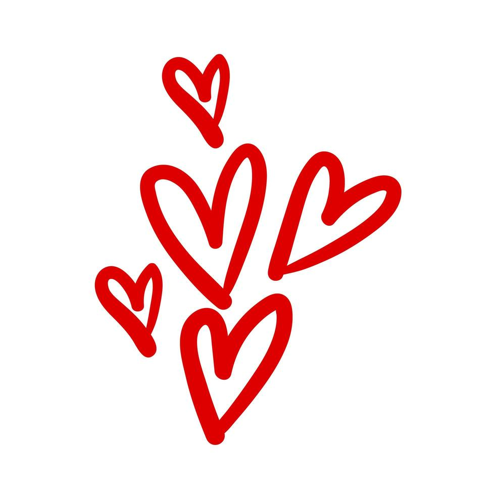 group of hearts in loose hand drawn style vector