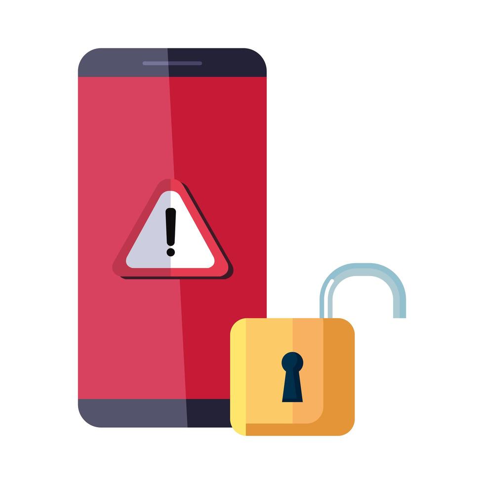 teléfono inteligente con notificación de advertencia e icono de candado vector