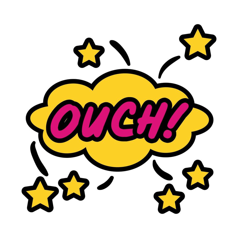 expression cloud with ouch word, pop art flat style vector illustration design