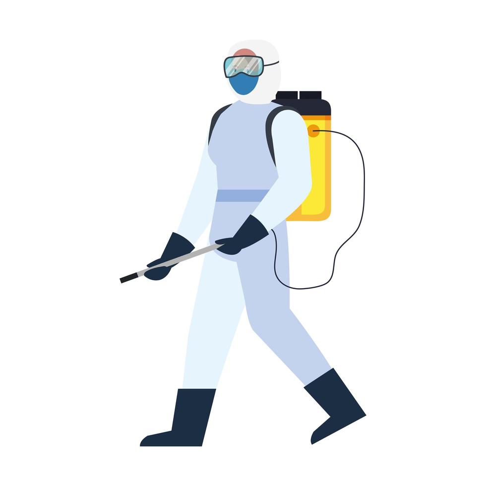 person with protective suit for spraying viruses of covid 19, disinfection virus concept vector