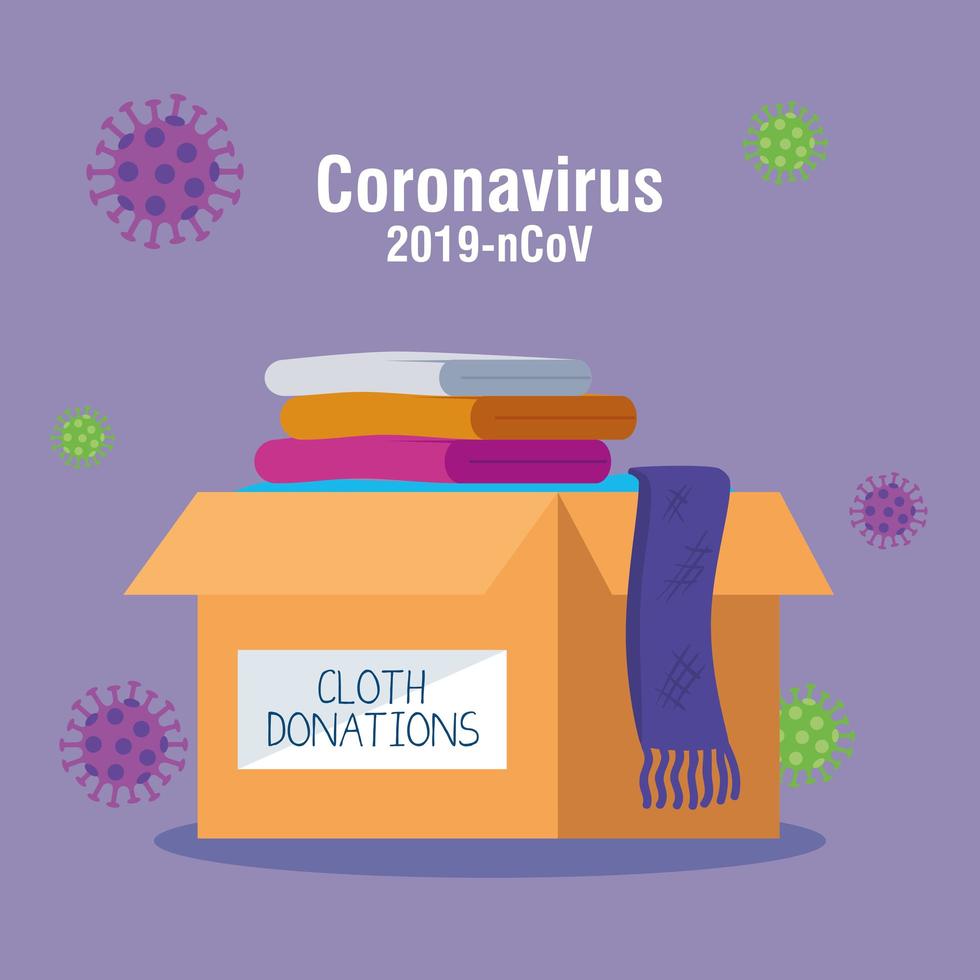 caja de donación de cartón ropa, asistencia social, durante el coronavirus covid 19 vector