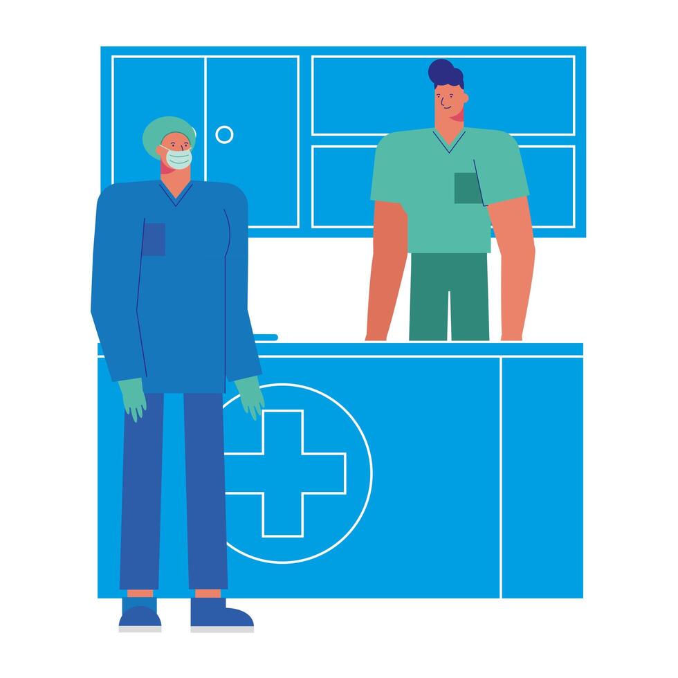 professional male doctors wearing medical masks vector