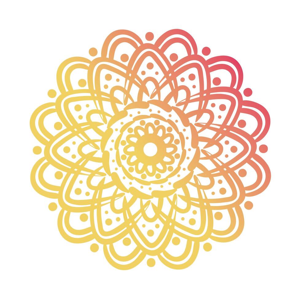 icono de estilo de silueta floral mandala circular rosa y naranja vector