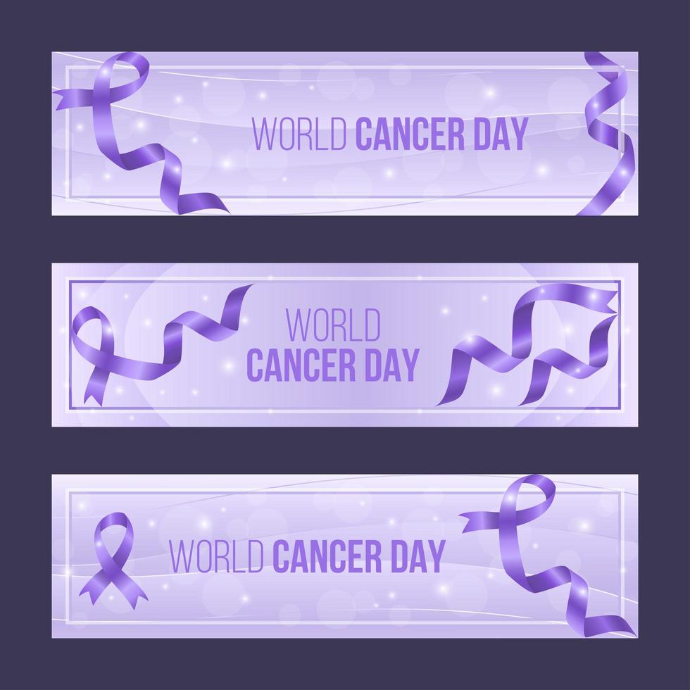 elegante conjunto de banner púrpura del día mundial del cáncer vector