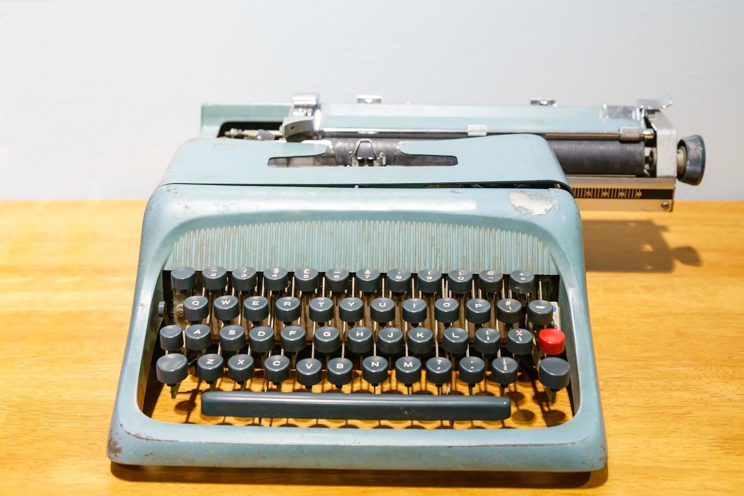 Vintage blue typewriter photo