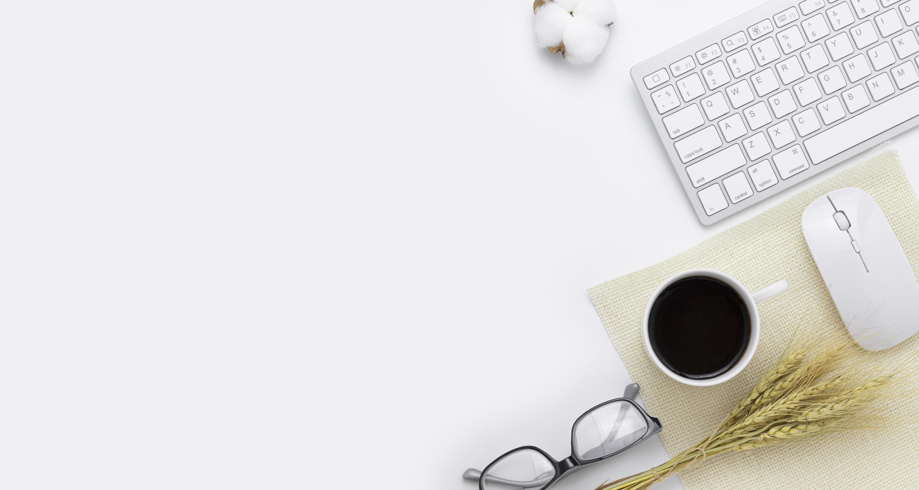 Minimal Office desk table top view with Keyboard computer, mouse