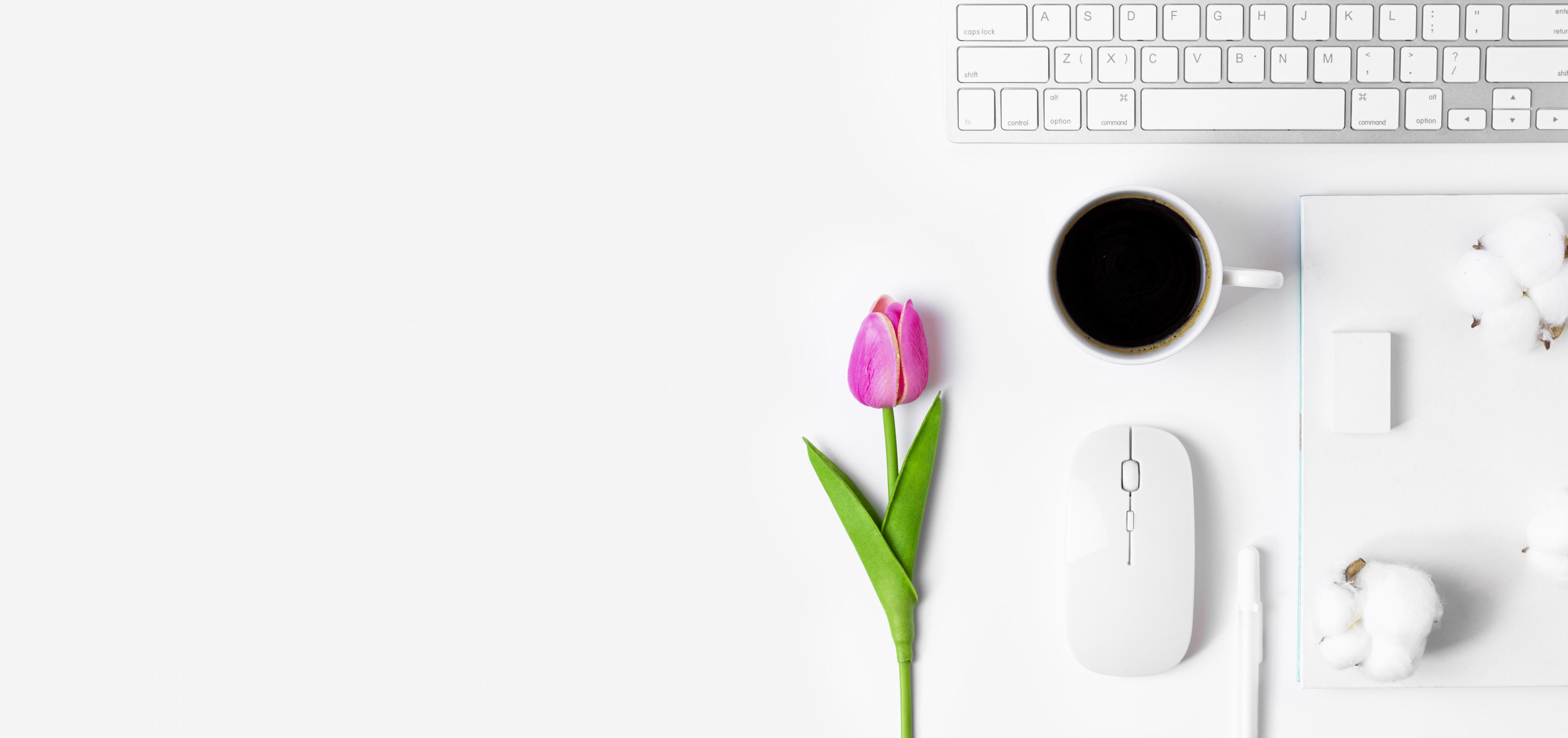 Minimal Office desk table with Keyboard computer, coffee cup ...