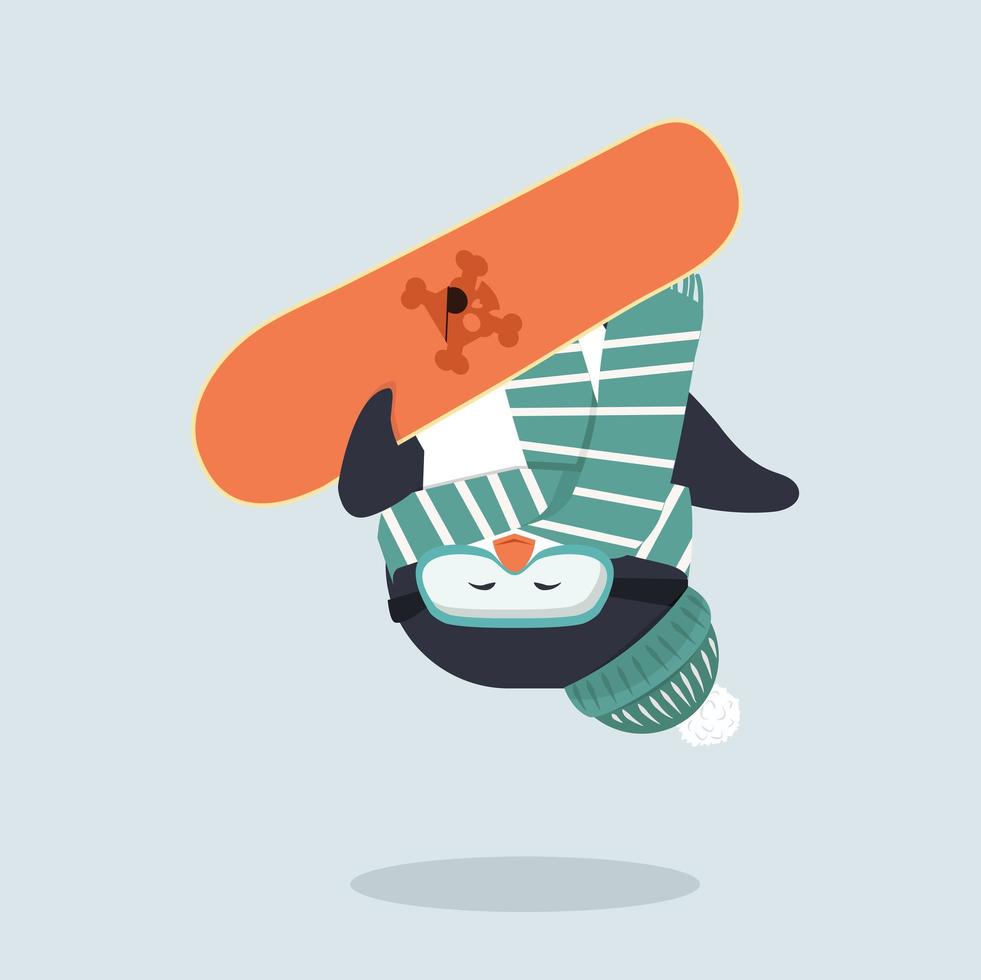 penguin with radical snowboard vector