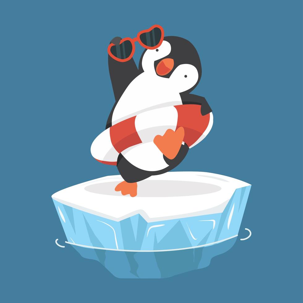 penguin with sunglasses on a ice floe vector