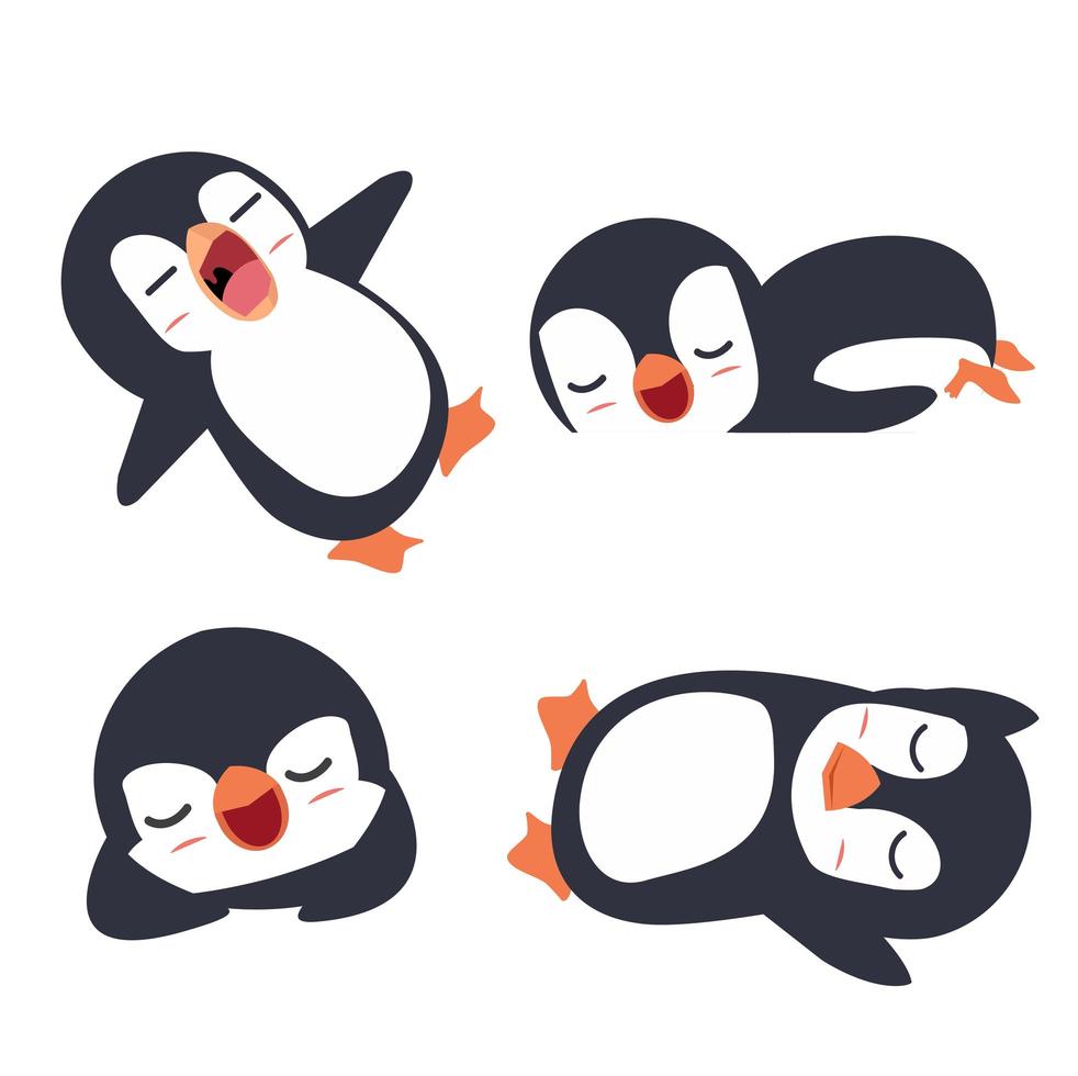 penguins sleeping cartoon set vector