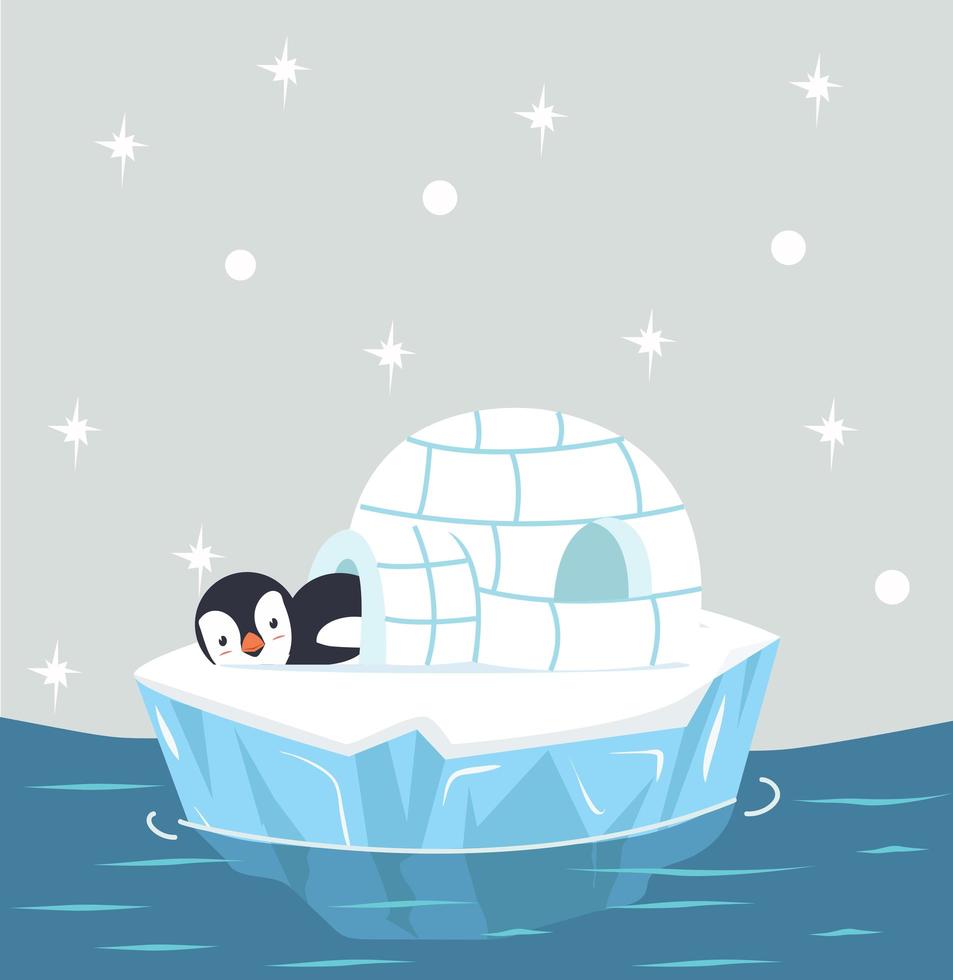 penguin sleeping in an igloo ice house vector