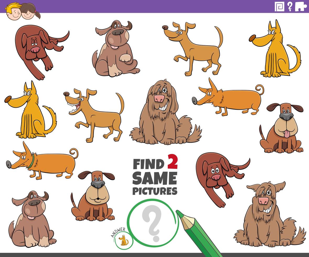 find two same dogs educational game for children vector