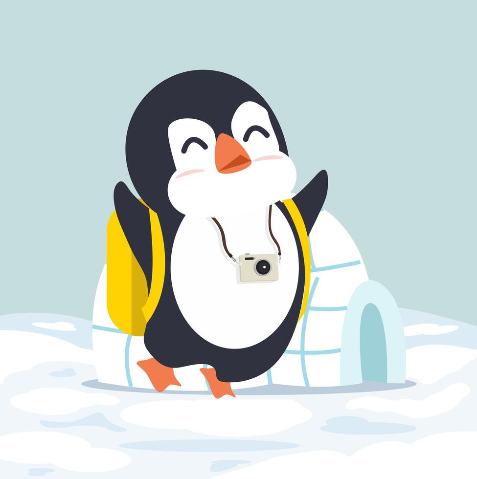 pingüino con vector de casa de hielo iglú