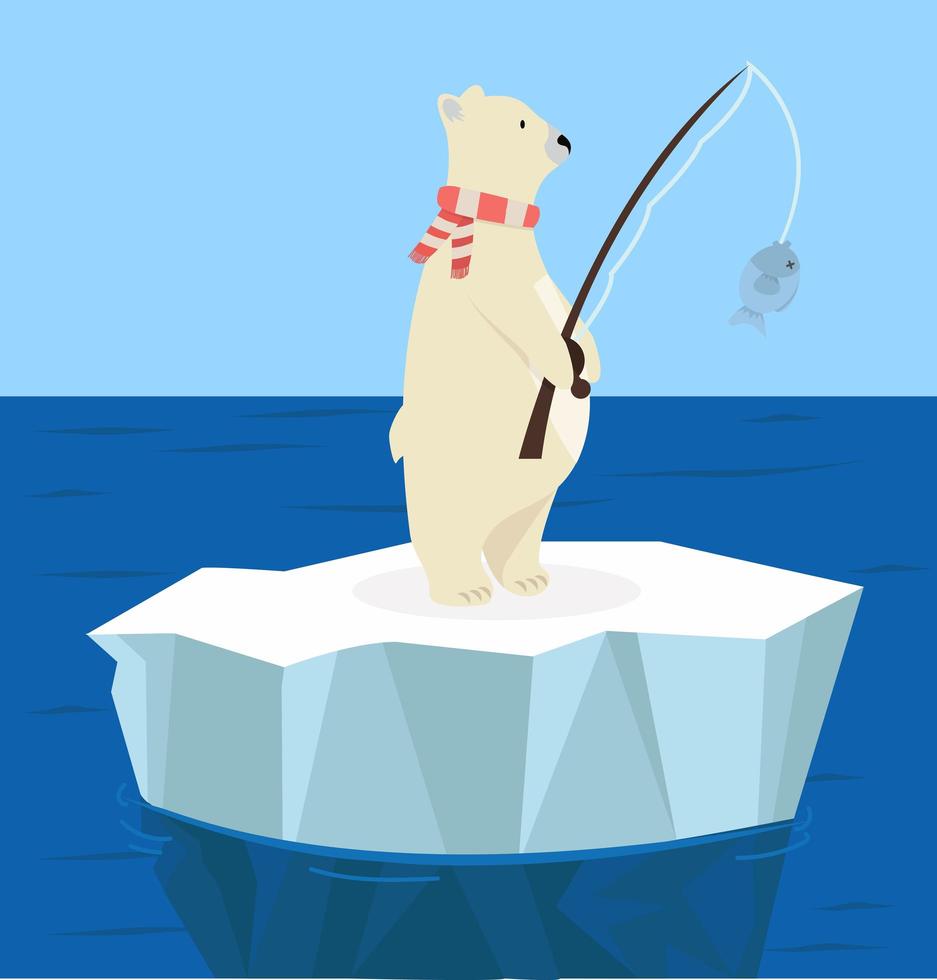 oso polar pescando en un témpano de hielo vector