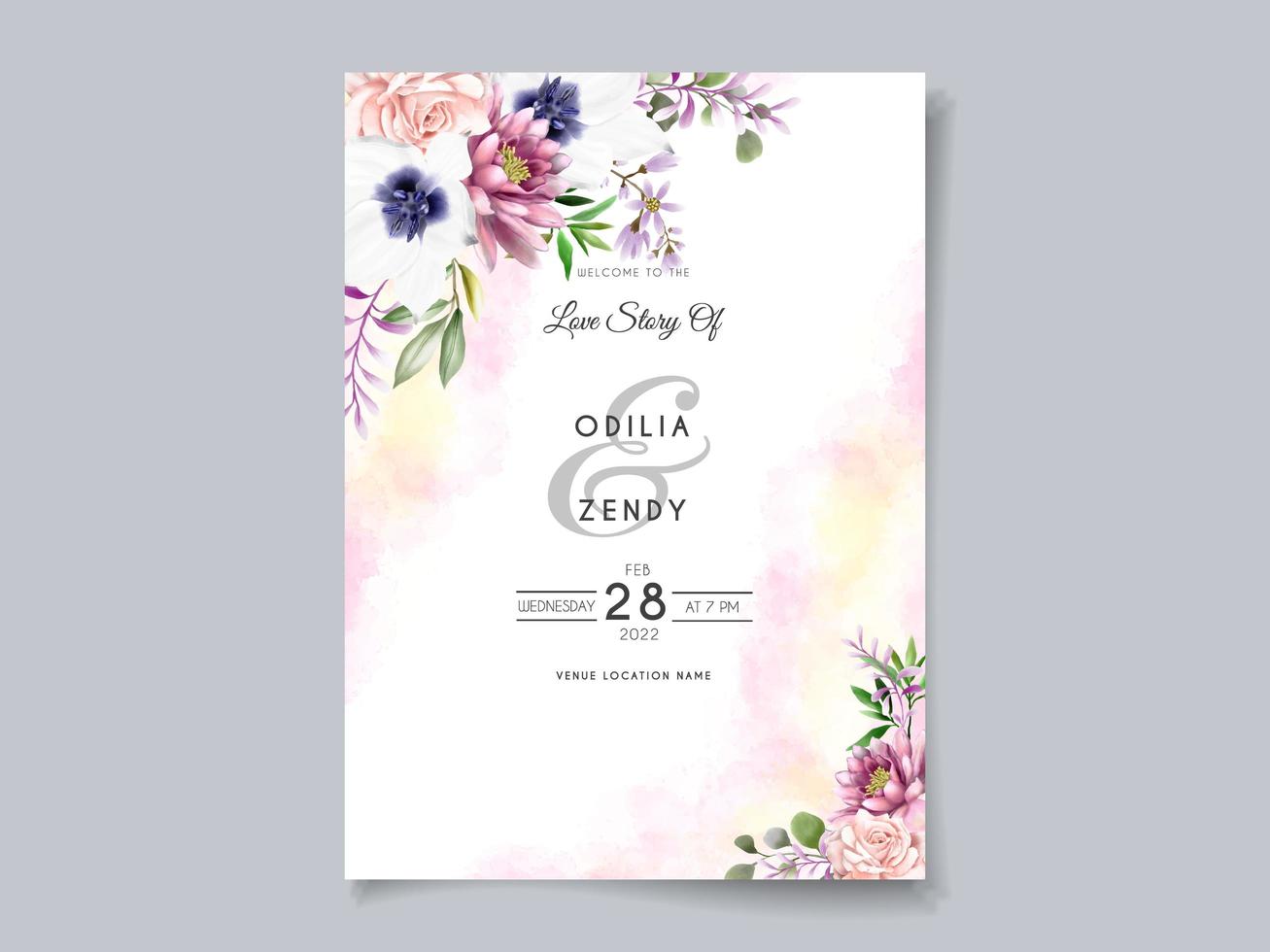 Beautiful floral wedding invitation card template vector