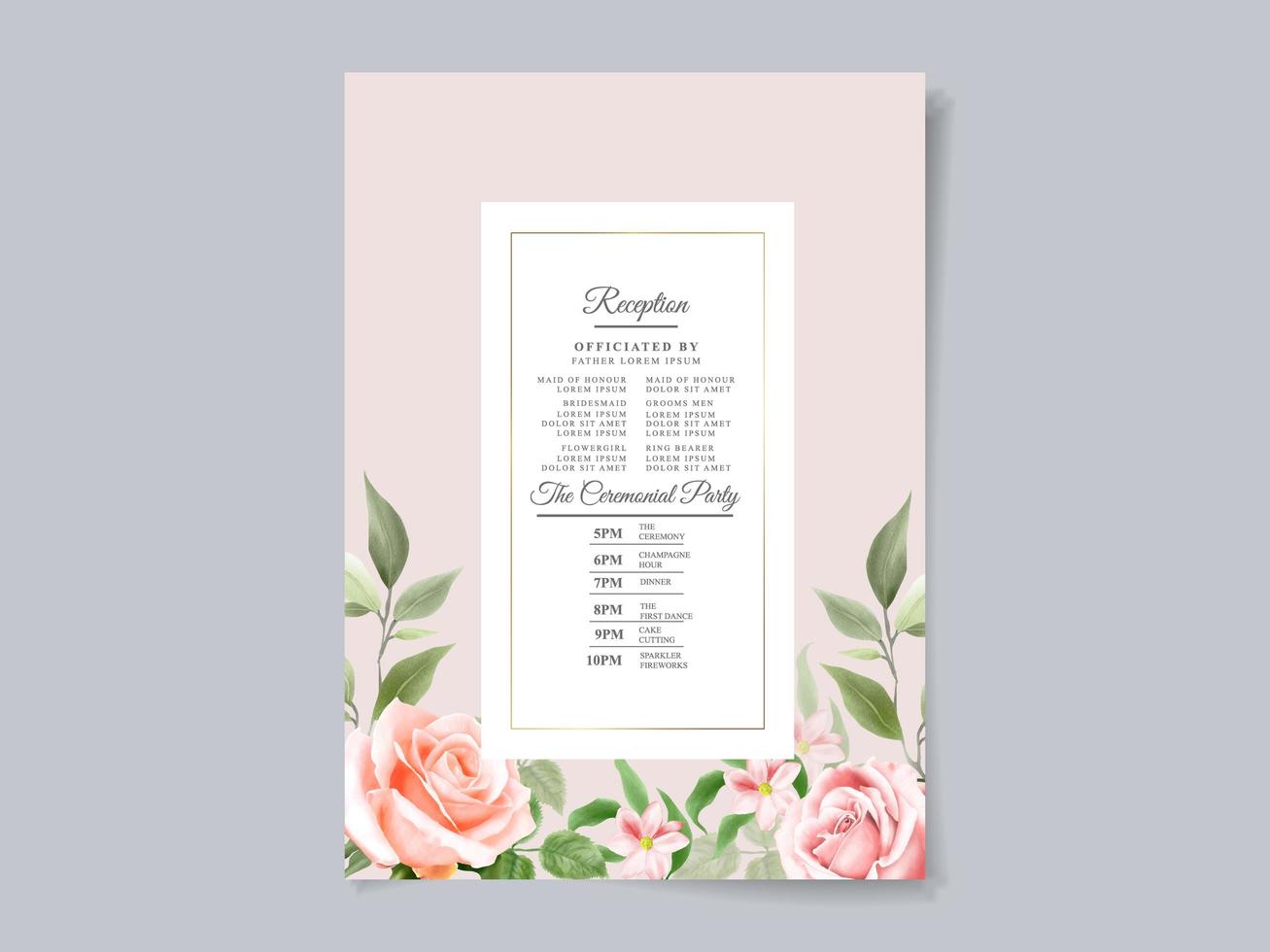 hermosa plantilla de tarjeta de invitación de boda floral vector