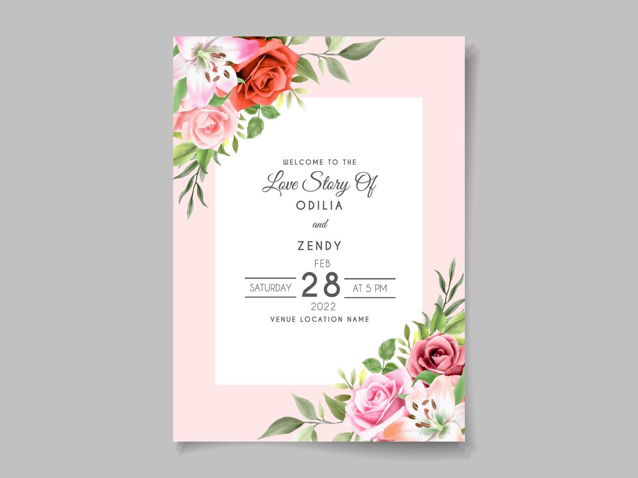 hermosa plantilla de tarjeta de invitación de boda floral vector