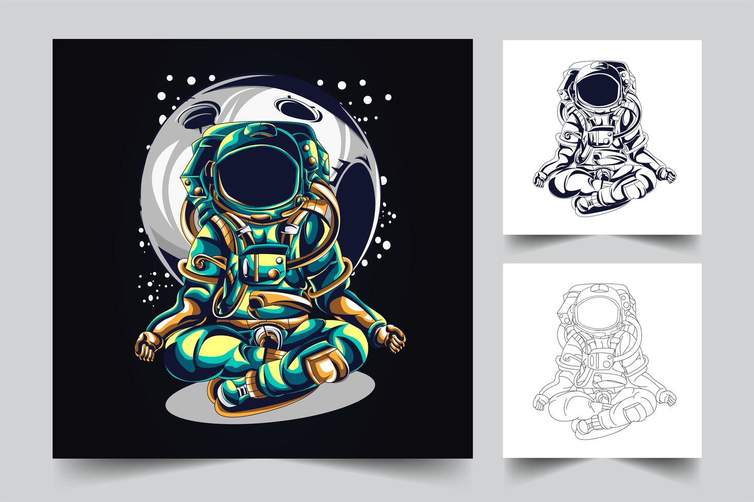 astronaut yoga artwork illustration vector